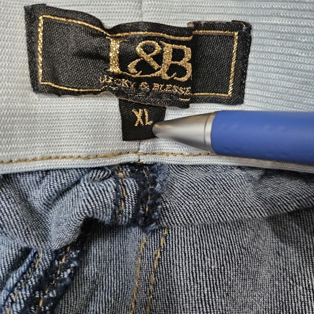 L&B Lucky & Blessed Ombre Wide Bell Bottom Dark & Light Denim Jeans Sz XL